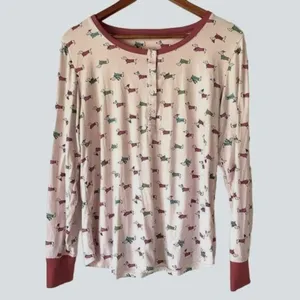 Kate Spade · Medium · Dachshund Print Pajama Top · Pink · Red Trim · Soft Knit thumbnail 2