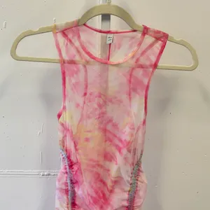 Oh Polly Tie-Dye Sheer Bodycon‎ Mini Sleeveless Dress Pink Medium Cinched Hem thumbnail 3