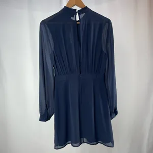 NWT ModCloth Sheer Long Sleeve Mock‎ Neck Mini Dress in Navy Blue Size 6 thumbnail 7
