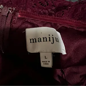 Maniju Burgundy Lace Floral Long Sleeve Off Shoulder Sweetheart‎ Maxi Dress thumbnail 12