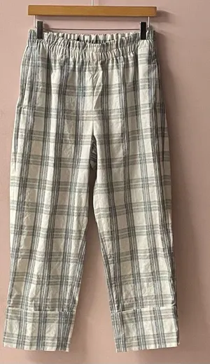 Cream Plaid Cuffed Hem Pants 26" Waist EUC thumbnail 1