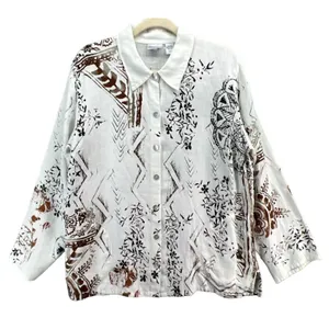 Chicos Shirt‎ Womens US L 2 White Black Floral Linen Shacket Art To Wear Blouse thumbnail 1