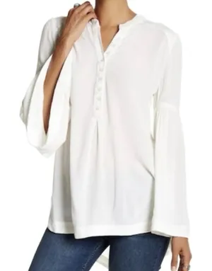 Free People White 3/4 Bell Sleeve Henley Tunic Peasant Top XS boho chic whimsy thumbnail 1