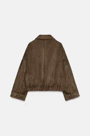 Zara Brown Tan Suede Faux Leather Bomber Jacket Outerwear thumbnail 11
