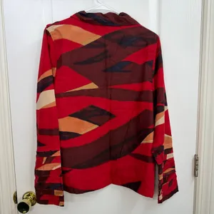 Life Style red textured striped 100% cotton collared button down casual jacket L thumbnail 4