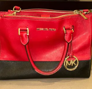 Michael Michael Kors Red and Black Two-Tone Saffiano Satchel with Gold Hardware thumbnail 1