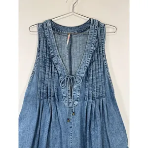 Free People Womens Romper Blue Webster Denim V Neck Relaxed Pleated Jean Medium thumbnail 8