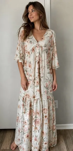 NWT Love Stitch Woman’s White Flower Airy Lightweight Boho Maxi Dress Size Large thumbnail 1