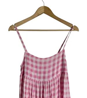 Playa Lucila Pink Check Gingham Empire Slit Maxi Slip Dress Picnic Preppy XS thumbnail 4