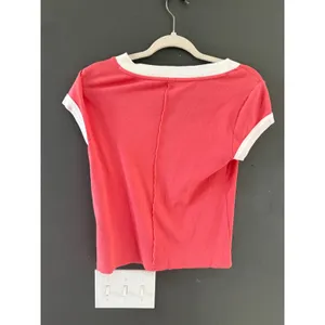 Pilcro Womens Coral Pink Ribbed V-Neck Ringer Tee Short Sleeve Top Small thumbnail 5