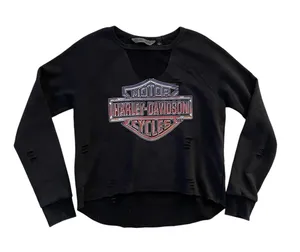 Harley Davidson Distressed Black Logo Sweatshirt Size M thumbnail 1