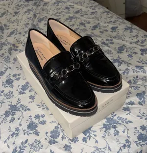 Alex Marie Black Patent Loafers with Silver Chain Trim size 8 thumbnail 1