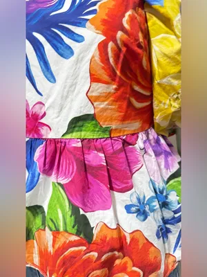 Farm Rio Boho Rainbow Chita Empire-Waist puff Sleeve Blouse Size Small thumbnail 5