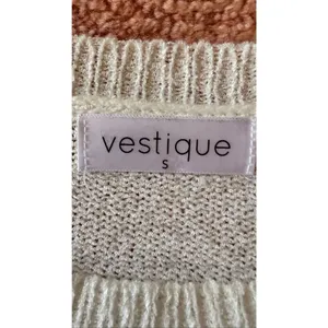 Vestique Striped Knit Sweater Size S Cream Beige Wide Sleeve Soft Cozy thumbnail 2