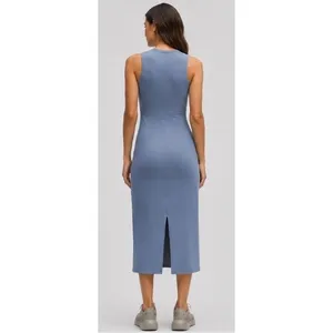 Lululemon All Aligned Ribbed Nulu Midi Dress‎ Washed Denim Size 2 thumbnail 7