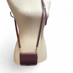 Vintage Burgundy‎ Genuine Leather Mini Crossbody Belt Bag Classic Minimalist thumbnail 2