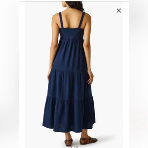 Steve Madden Navy Tiered Maxi Dress Size M Coastal Resort Vacation Casual Beach thumbnail 3