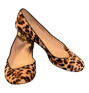 J.Crew Genuine Calf Hair Leopard Print Metallic Gold Heel Flats Size 8.5 (Made in Italy) thumbnail 1