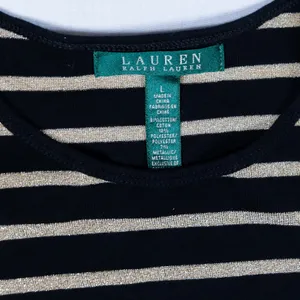 Lauren‎ Ralph Lauren Top Womens Large Black Gold Metallic Striped Long Sleeve L thumbnail 3