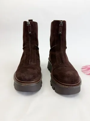Sam Edelman Cooper Lug Sole Bootie Ankle Boots Chocolate Brown Suede Leather Zip thumbnail 2