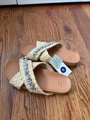 a new day Braided Crystal-Accent Slide Sandals in Natural Size 6 New thumbnail 3