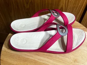 CROCS Red Slide Sandals with Silver Ring Accent thumbnail 1
