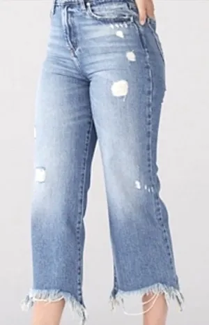 Lee Vintage Modern Daybreak Wide Leg‎ Cropped Raw Hem Denim Jeans thumbnail 1