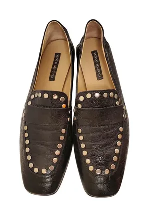 Sesto Meucci Black Leather Studded‎ Loafer Flats Womens Size 40 European thumbnail 1