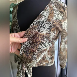 Vintage 90s August Silk mesh wrap tie animal print top, size large thumbnail 4