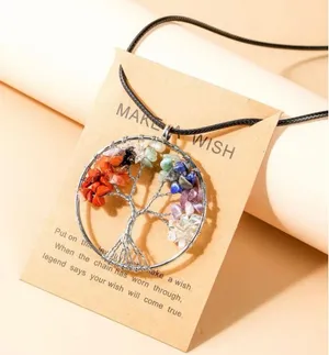 ⚠️ Clearance Tree of life healing pendant necklace 7 chakra natural stones thumbnail 1