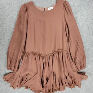 Bluivy Swing Dress Youth Medium Brown Ruffle Trim Fit & Flare Mini Lined Flowy thumbnail 13