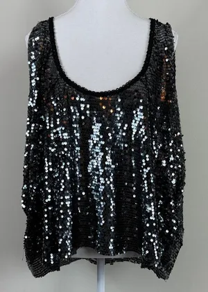 Free People Black Sequin Open Back Flowy Blouse Size‎ Medium thumbnail 1