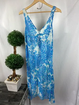 Zara Silk Blend Blue & White Floral Print Sleeveless Midi Summer Dress XS thumbnail 3