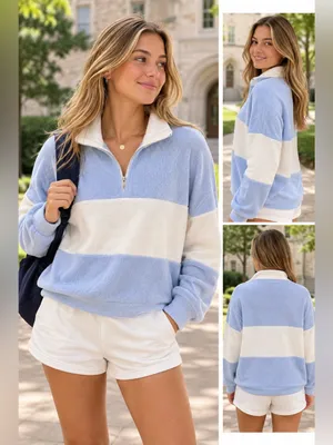 Double Zero Light Blue & White Colorblock Quarter-Zip Sweater Small NWT thumbnail 2