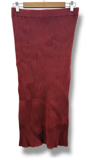 Lulus Ribbed Knit Midi Skirt Womens Large Rust Red‎ Back Slit ME3620 thumbnail 1