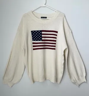 SheIn American Flag Oversized Crewneck Sweater Size Large thumbnail 1