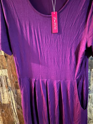 NWT Don BCQ women's purple short sleeve dress size large with pockets length 42 inches bust to bust 18 thumbnail 3