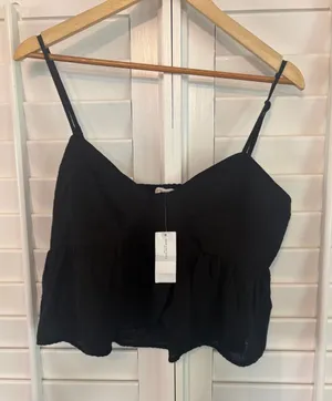 American Eagle Black Crop‎ Tank Top Size Large thumbnail 1