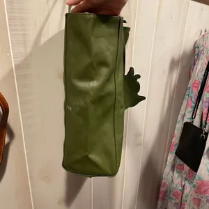 Cute olive stripe boujee Saks vegan leather shopper tote floral bag tag thumbnail 4