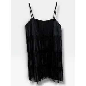 A New Day Black Fringe Tassel Mini Cocktail Party Dress Small S NEW Flapper thumbnail 2