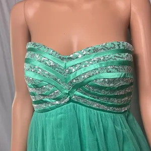 Sequin Hearts Green Strapless Sequin Tulle Fit Flare Dress Lace Up Back Size 5 thumbnail 2