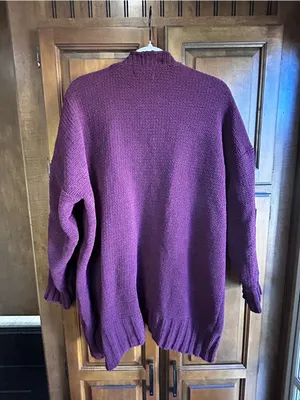 American Eagle Outfitters Maroon Plum Open Front Chunky Knit Cardigan Sweater X thumbnail 7