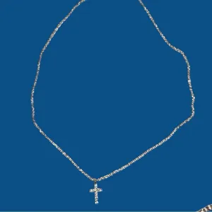 Gold 16” chain necklace with cz encrusted stone cross!! New thumbnail 3