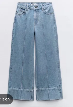 Zara Crop Wide Leg Front Seam Jeans thumbnail 1