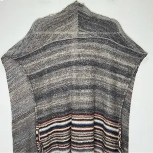 Free People Latitude 30 Wrap Poncho Shawl Rainbow Gray Fringe Sweater Stripe‎ thumbnail 10