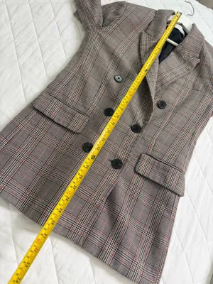 ZARA Gray Plaid Double Breasted Blazer Size XS Minimalist Academia Preppy Chic thumbnail 8