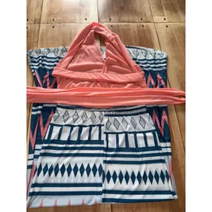 Boho Geometric Print Halter‎ Maxi Dress Coral Blue White Summer Vacation Resort thumbnail 5