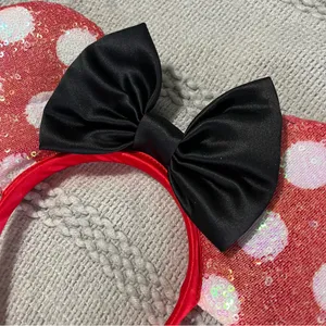 Disney Minnie Mouse Ears Red Polka Dots Sequin Black Bow Headband thumbnail 2