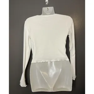 Ardene Shirt Women’s Medium White Happiness Embroidered Long Sleeve Crop Top thumbnail 4
