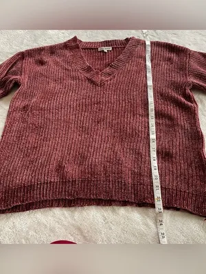 Rag Poets Burnt Maroon Knit V Neck Sweater size S thumbnail 6